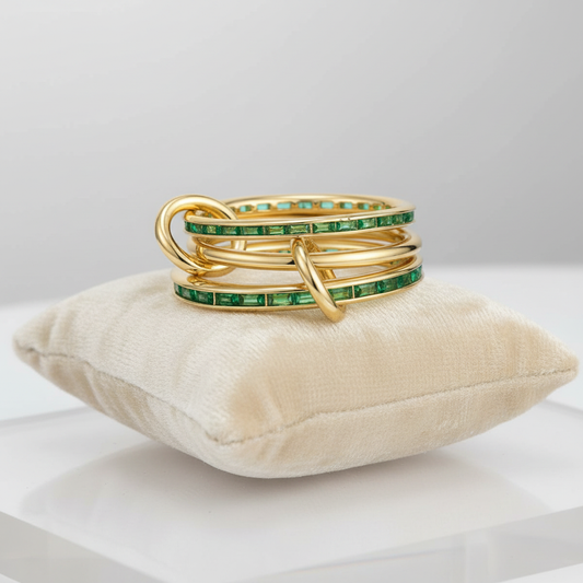 Ethereal "Selena" Stacked Ring | 18K Gold PVD Stainless Steel | Waterproof Green Gemstone Bands