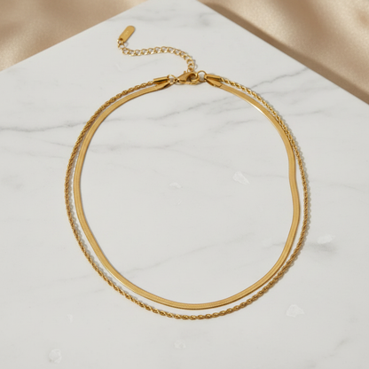 Seraphina The Layered Necklace | 18K Gold PVD Stainless Steel | Waterproof Herringbone & Rope Chain