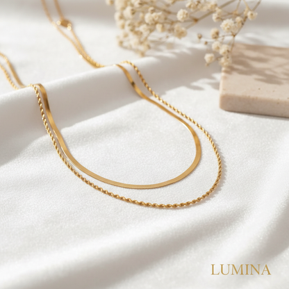 Seraphina The Layered Necklace | 18K Gold PVD Stainless Steel | Waterproof Herringbone & Rope Chain