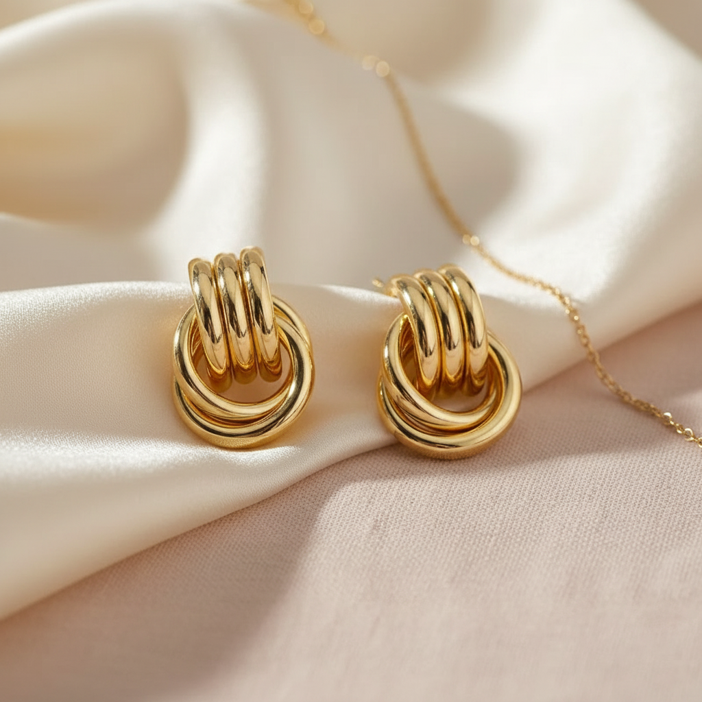 Sculptural Cordelia Interwoven Studs | Waterproof Stainless Steel | Interlocking Ribbed Hoop Earrings