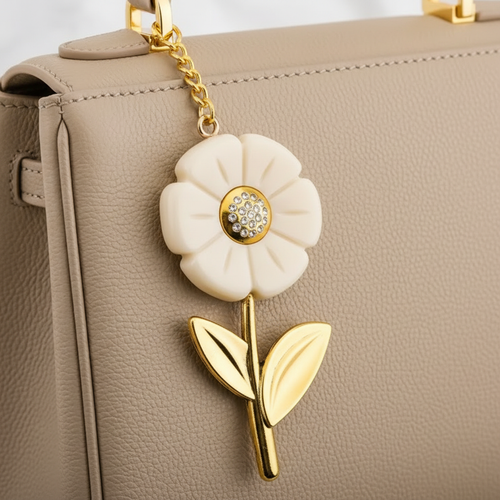Flora Flower Bag Charm | 18K Gold PVD Stainless Steel | Waterproof Floral Keychain Accent