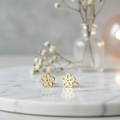 Dainty "Fleur" Cutout Studs | Waterproof Stainless Steel | Minimalist Open Petal Floral Earrings