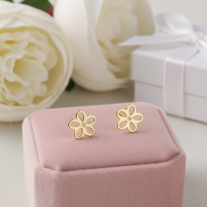 Dainty "Fleur" Cutout Studs | Waterproof Stainless Steel | Minimalist Open Petal Floral Earrings