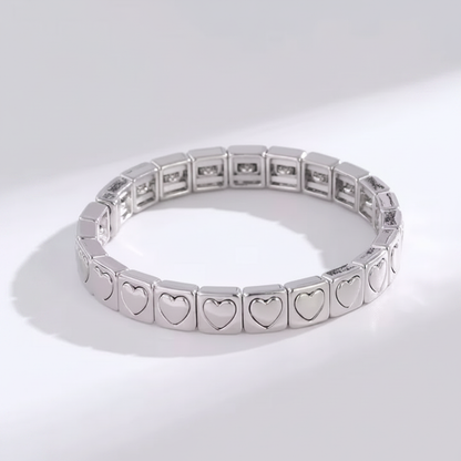 Playful "Amour" Tila Stretch Bracelet | Smooth Color-Block Enamel | Stackable Metallic Heart Bead Bracelet